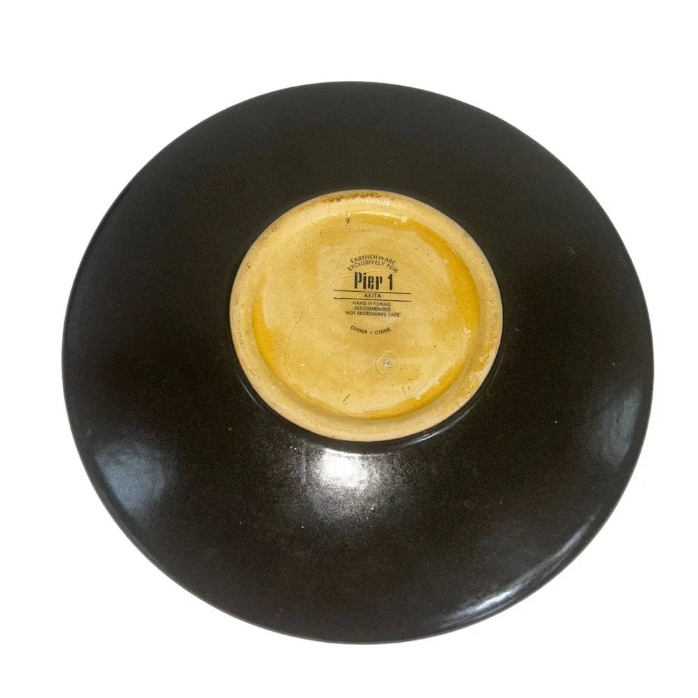 Pier 1‎ Akita Earthenware Plates Set of 4 Brown Gold Floral Design Lotuas Flower